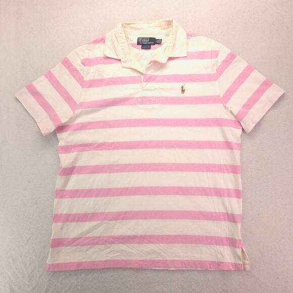 Polo by Ralph Lauren Collared Short Sleeve Polo Shirt Mens Size L White Pink - Picture 2 of 9